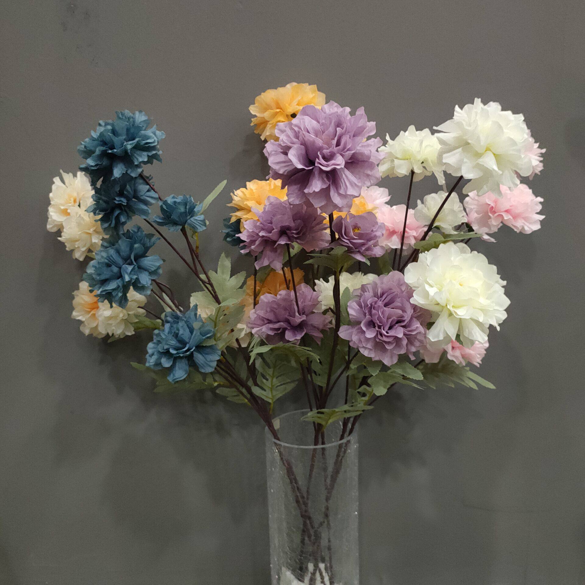 婚庆仿真花厂家新款6头香奈花 新款芙蓉牡丹家居婚礼装饰假花