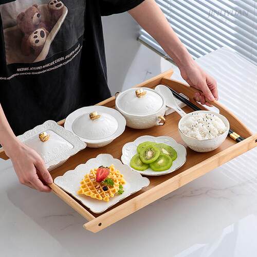 家用医院坐月子中式餐具陶瓷产孕妇带盖子一人食会所中心蝴蝶碗碟