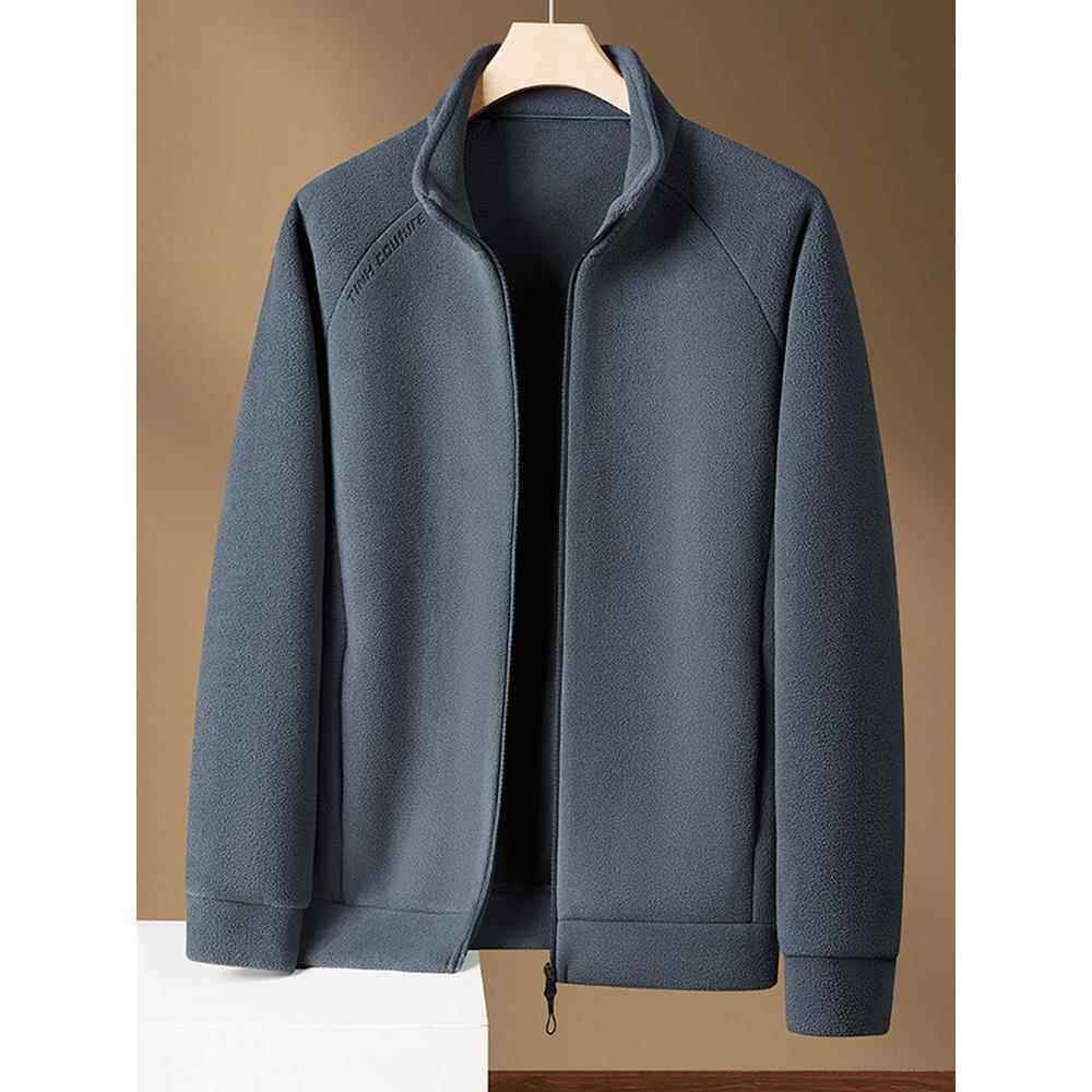 2025新款摇粒绒开衫卫衣男秋冬季加厚保暖外套纯色大码立领抓绒衣