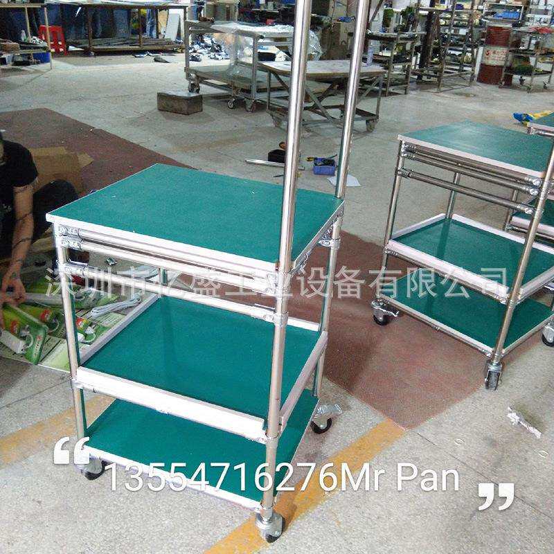 佛山铝合金型材防静电单人操作台不锈钢PCB板周转车3层平板手推车