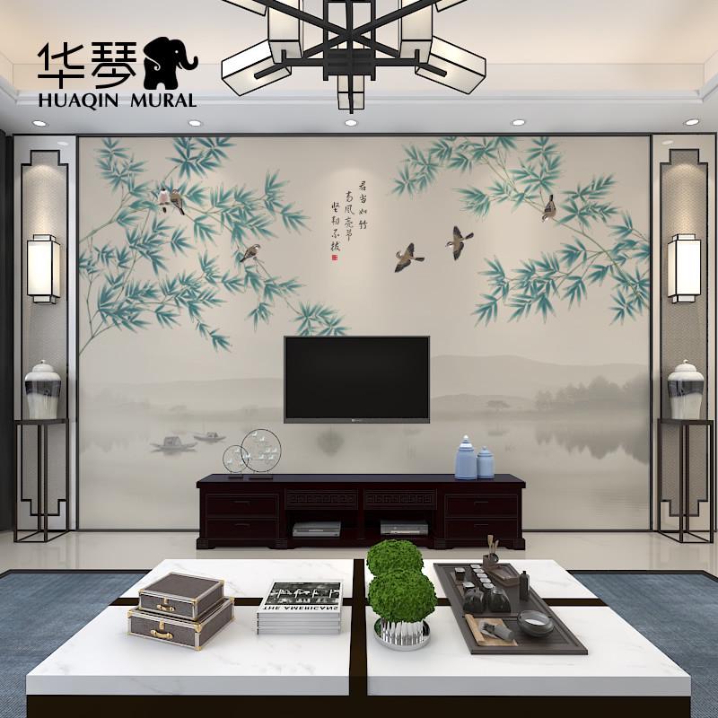 新中式竹子壁纸客厅电视背景墙壁布墙布定制茶室书房墙纸壁画定制