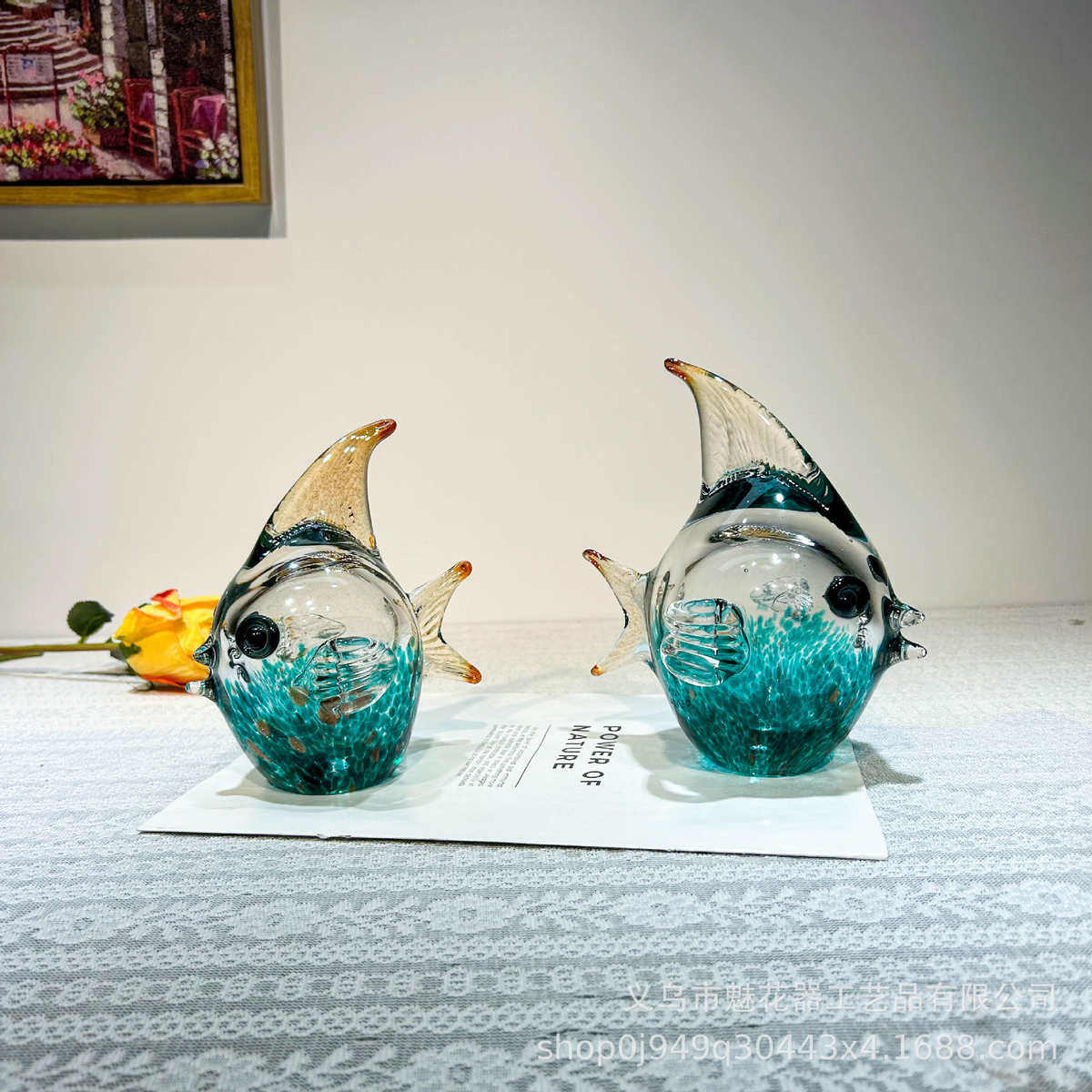 轻奢简约彩色琉璃泡泡鱼摆件高级感家居电视柜玄关样板间装饰摆设