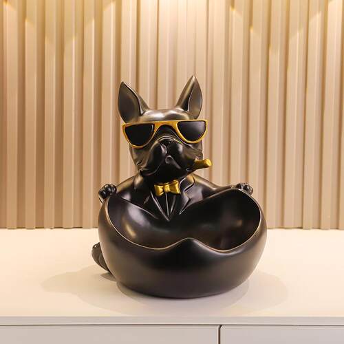 斗牛犬钥匙收纳摆件入户玄关鞋柜置物托盘轻奢高档客厅狗装饰品