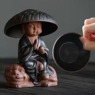 创意陶瓷茶漏茶滤茶叶过滤茶器全瓷茶隔网紫砂茶宠和尚茶具小摆件