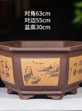 六方紫砂花盆陶瓷特大号发财树花盆种铁树大花盆50cm以上宜兴正品