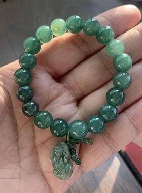 Natural Jadeite Round Bead Bracelet Jadeite Pixiu Jade00