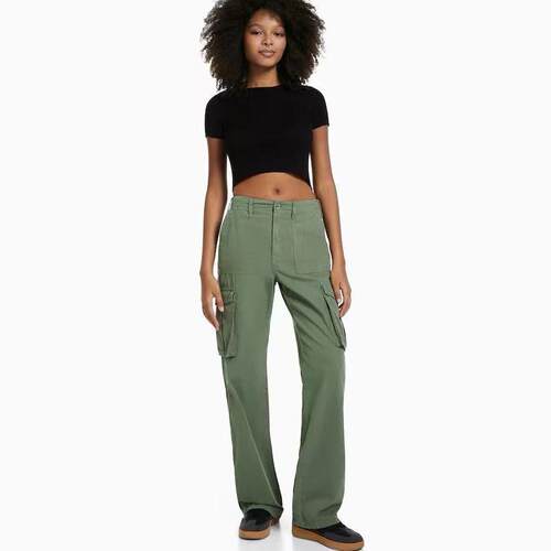 Military green work pants high waisted slimming pants for