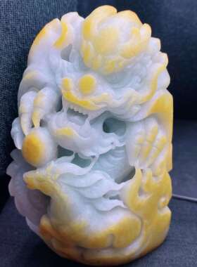 缅甸翡翠a货冰黄翡龙马精神手玩件毛货小摆件sw卡j113-75-45mm
