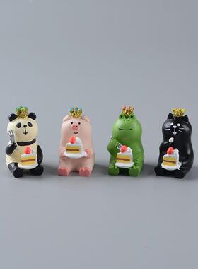 新款直销ZAKKA杂货卡通动物树脂摆件猫咪小猪生日蛋糕气球场景装