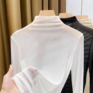 毛衣内搭纱衣女紧身洋气小0317d 女新款 夏款 半高领白色网纱打底衫