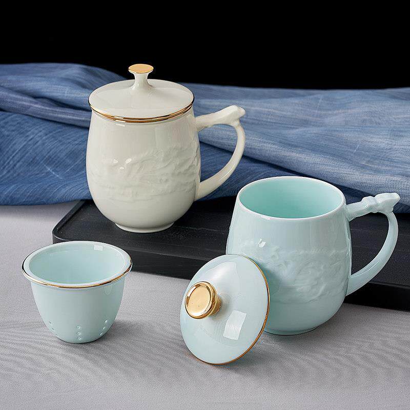 华光国瓷 茶杯盖杯泡茶杯新中式会客茶杯碟陶瓷杯喝水杯子 龙凤杯