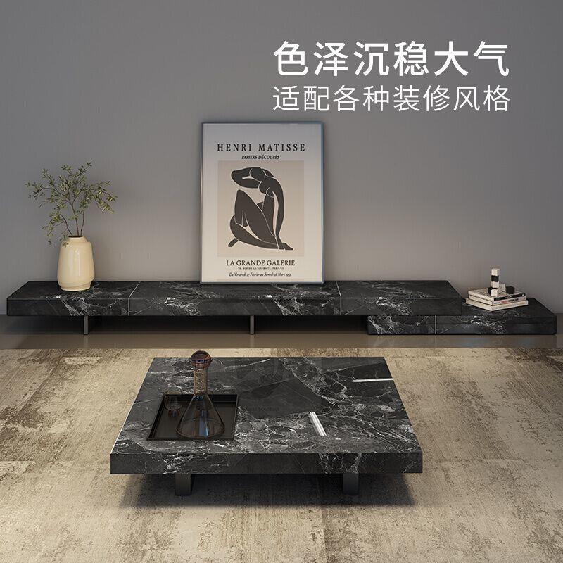 极简轻奢意式岩板电视柜可伸缩简约电视柜可伸缩拉伸电视柜套装