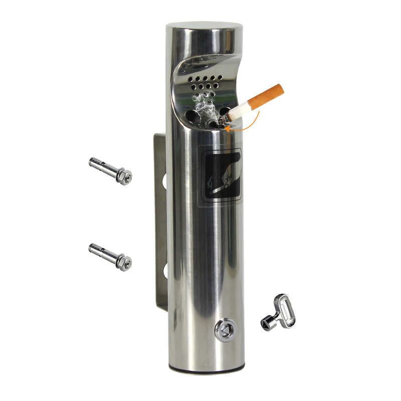 源头工厂304不锈钢挂壁式烟灰缸商用烟头烟蒂柱带锁户外灭烟柱