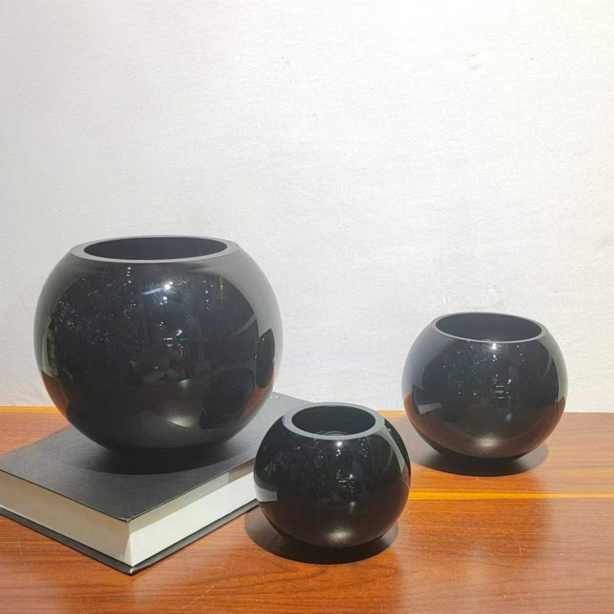现代简约原色黑色圆球玻璃花瓶家居样板房客厅桌面插花装饰摆件,家居饰品,装饰摆件,淘宝优惠券,粉丝福利购,淘宝优惠卷