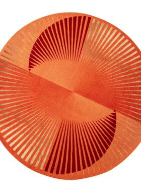 高档华碍周末橙色无障豪风格地毯/圆形渐变条纹客厅卧室床地边垫