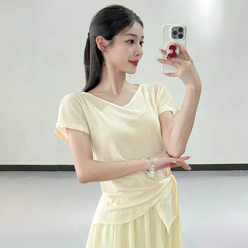 古典舞蹈服2026夏季V领短袖纱衣女新款中国现代舞形体训练演出服