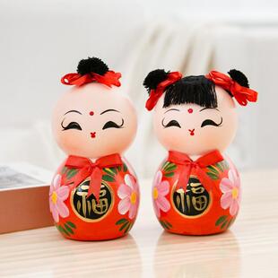 创意手工陶瓷幸福美满彩绘情侣娃娃摆件结婚礼物福娃摆件家居摆饰