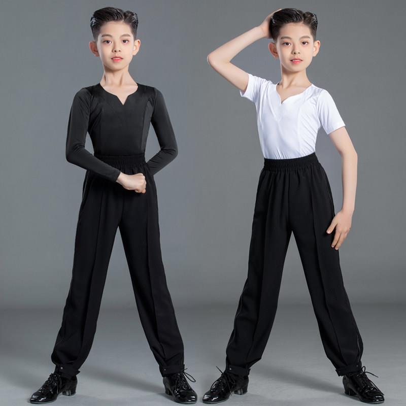 幼儿童拉丁舞服男童练功服表演出标准服套装男士生训练舞蹈裤子夏
