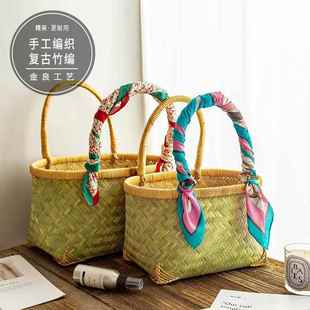 织竹竹买菜篮购物篮提手F76JM965篮竹制品编手工编采摘篮外出提篮
