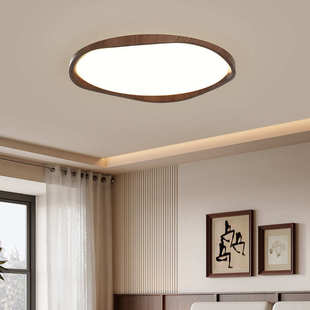 中古风简约现代卧室灯护眼复古高端房间灯胡桃木色书房灯具吸顶灯