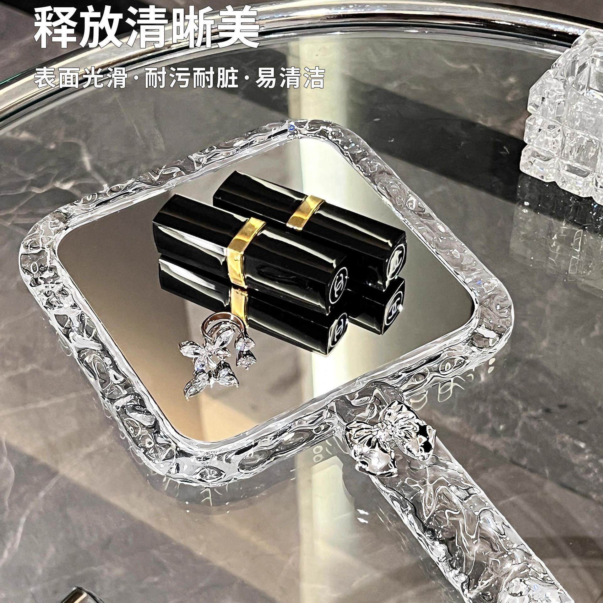 手持化妆镜纹绣放大随身可携式高级水波纹大号高清美容院手柄镜定