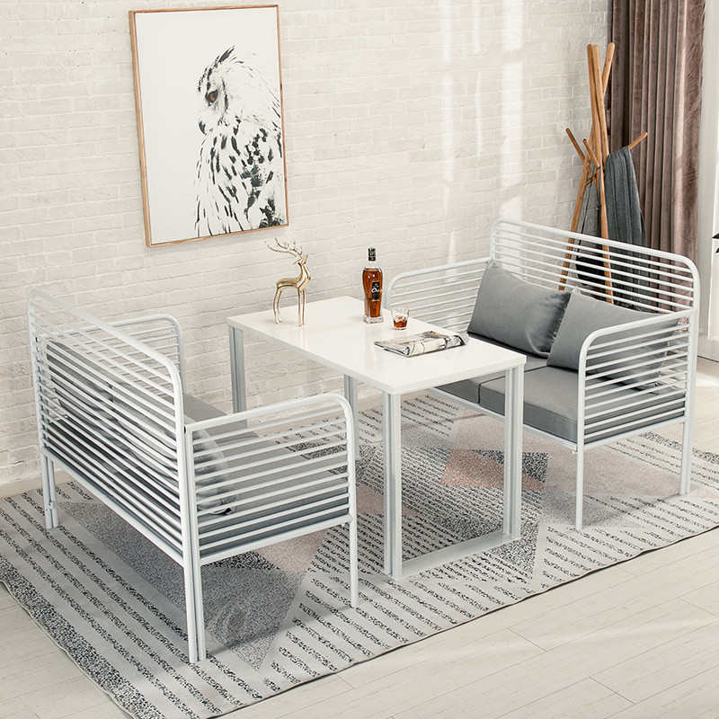 铁北欧艺艺咖啡厅白色双人阳台沙发休闲 卡座可铁沙发家用