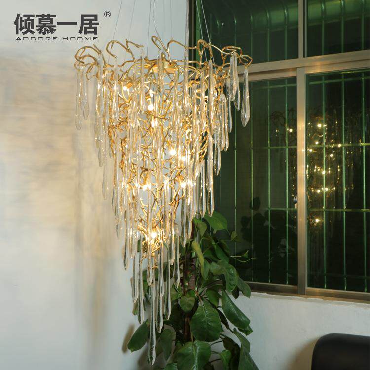 欧式美式创意艺术铜灯设计师全铜树枝灯复式楼梯水滴奢华时尚吊灯