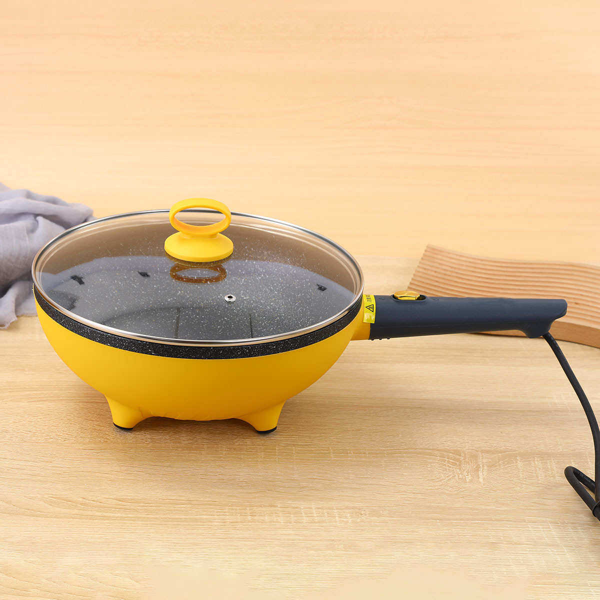 源头厂家家用多功能电炒锅带盖铝制不粘锅一体式炒菜锅电热锅批发