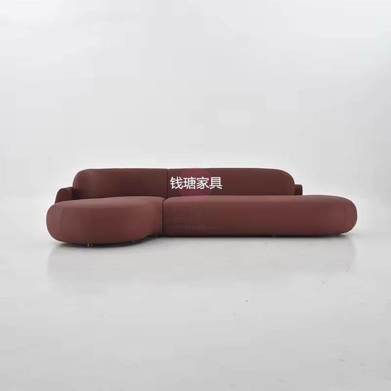 意式极简弧形沙发客厅现代简约样板房高档设计师异形科技布沙发