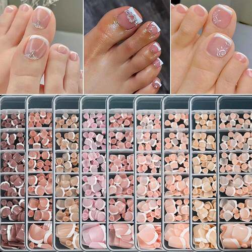 120 Pcs Nude French Toe Nail Tips · Short Press-On Toenails