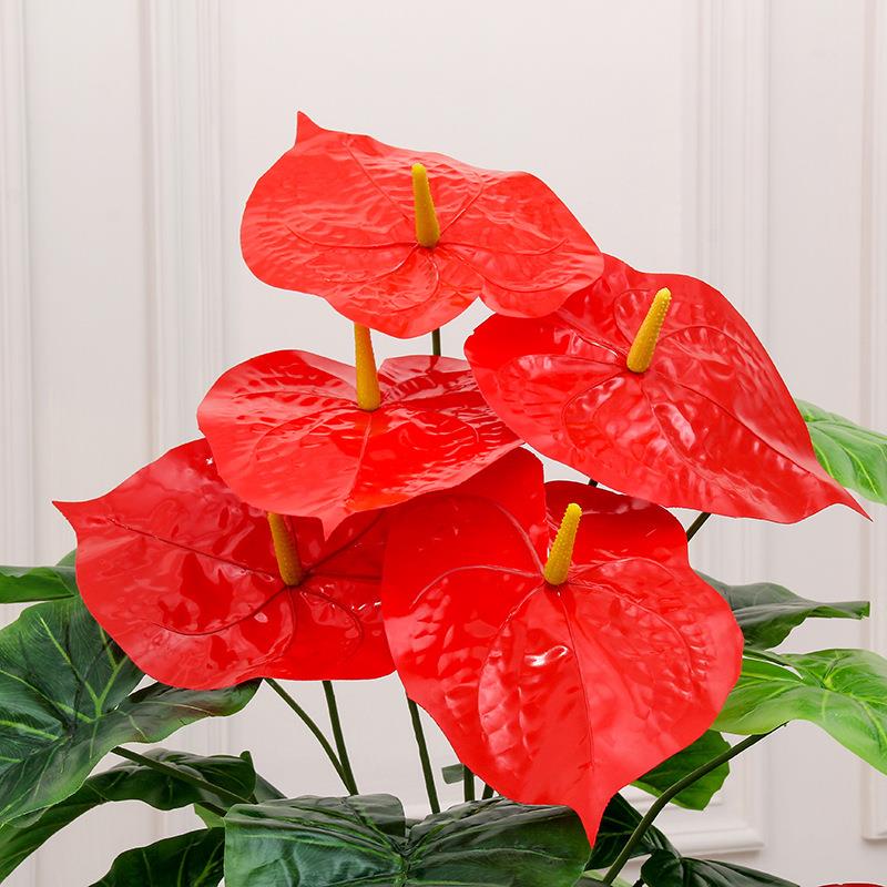 大型室内仿真绿植摆件客厅玄关装饰假花红掌盆栽植物塑料盆景摆饰