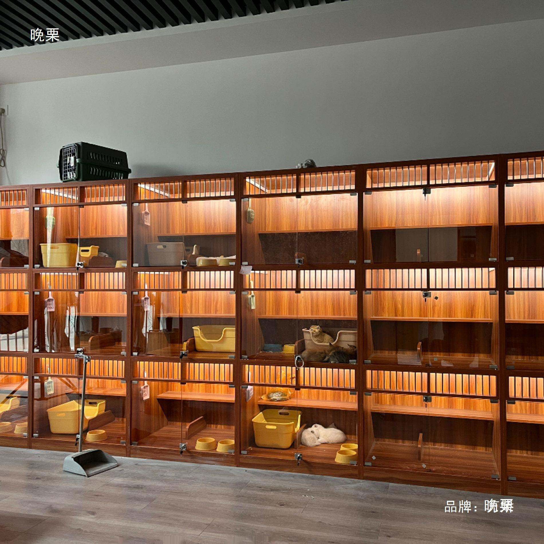 宠物店猫柜猫别墅实木猫咪寄养展示玻璃柜空间三层繁育柜