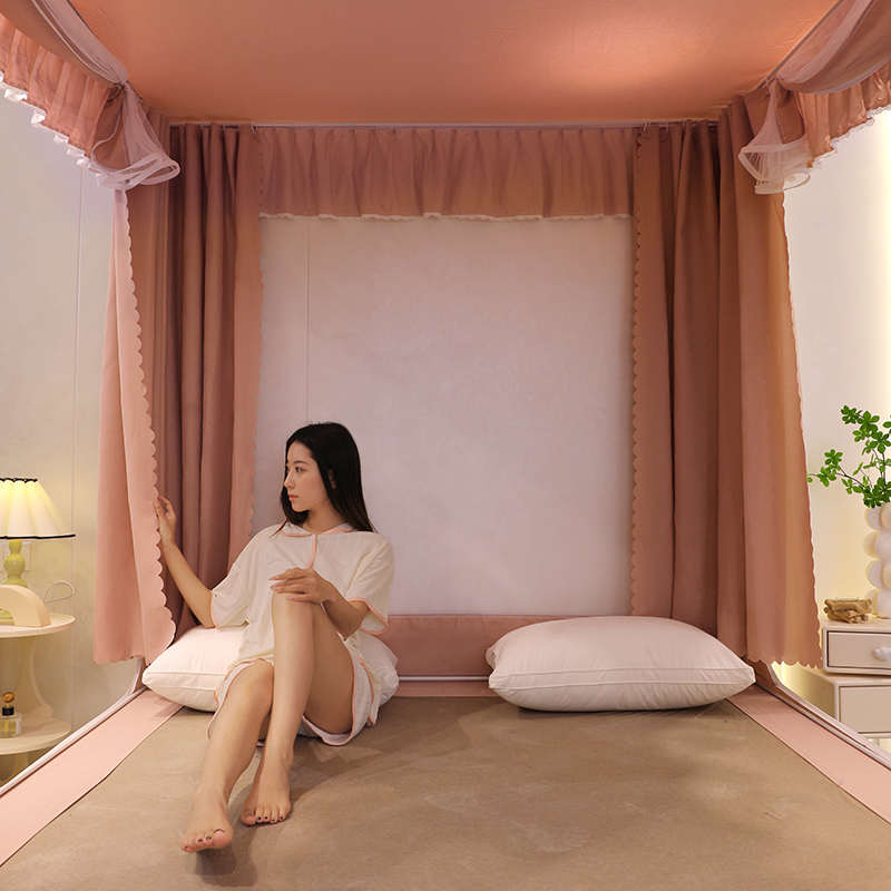 风蚊帐一体式btv48全封闭米1公主床床.蒙古包幔帘1.床5m双层遮光