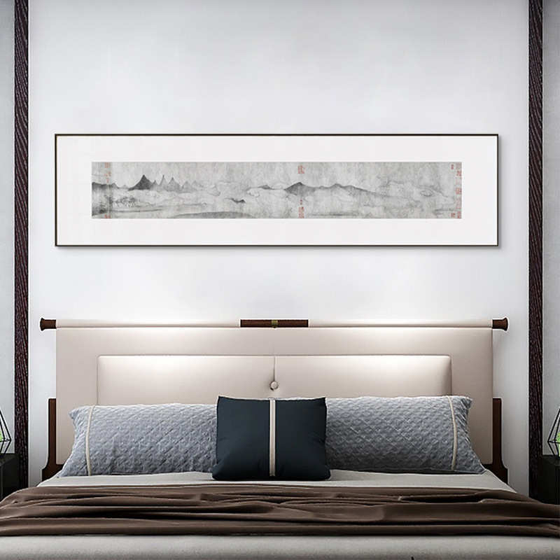 米友仁 潇湘奇观图新中式客厅背景墙装饰画 山水横幅茶室床头壁画