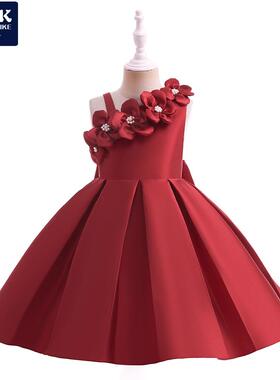flower girls bow flower decor asymmetrical neck plicated