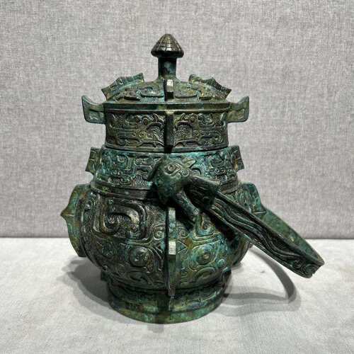 提梁卣仿古青铜器工艺品博古架办公桌面摆件厂家直销制作