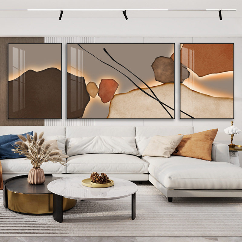 现代意式轻奢客厅装饰画沙发背景墙挂画侘寂风高档壁画厂家