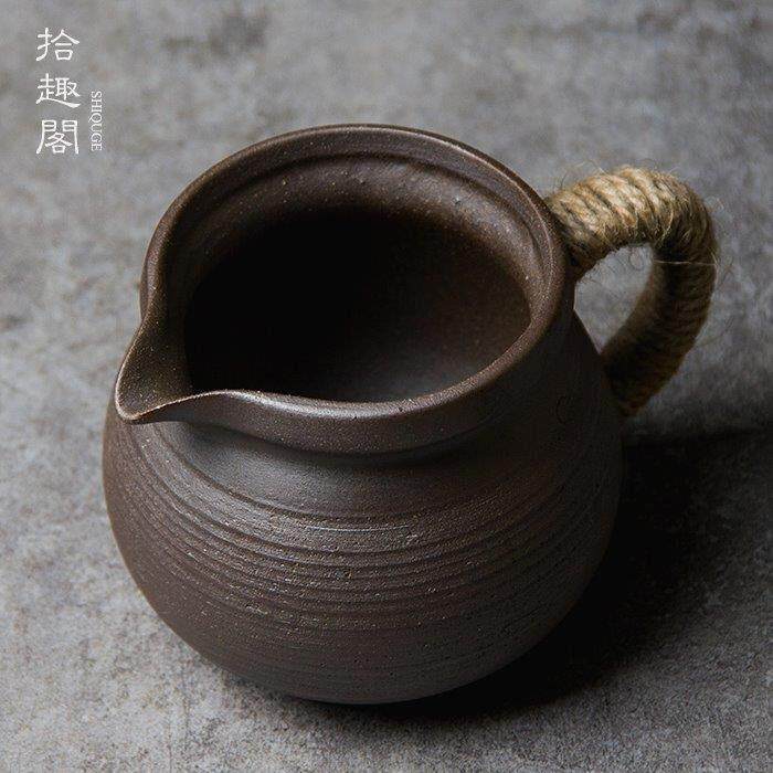 覆古粗陶公道杯土陶煮茶均杯日式带把分茶器柴烧家用大号可加热