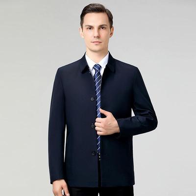 高端蚕丝夹克外套桑男秋薄春款老年爸JYV商务翻领百爸搭大码外套