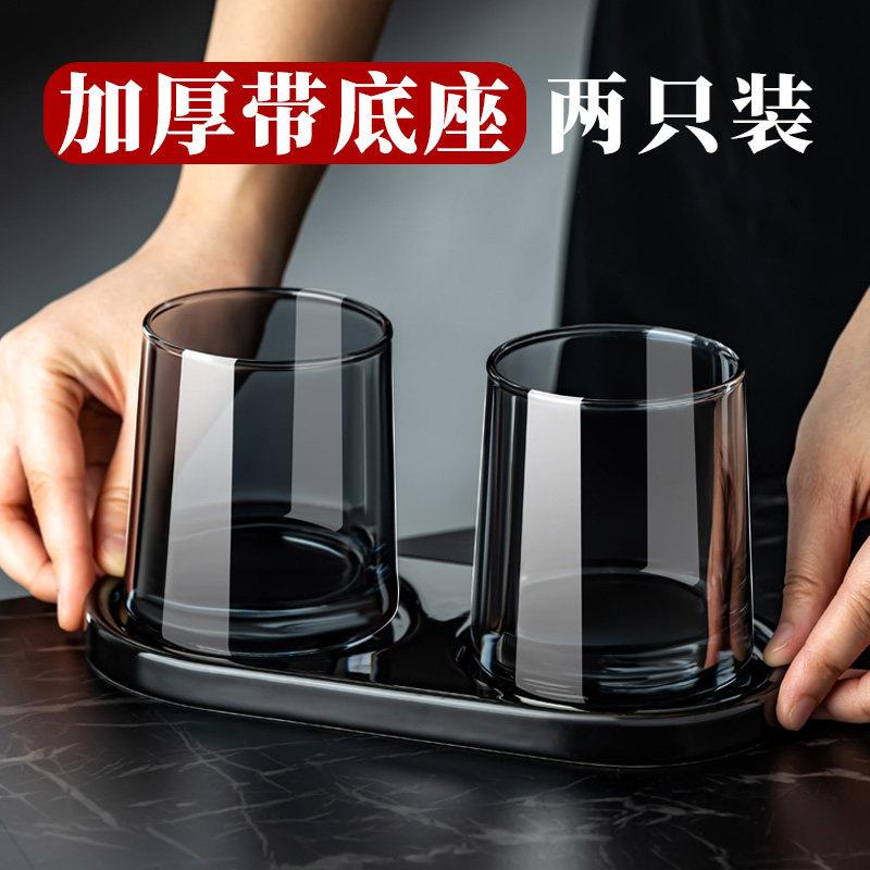 高档酒店漱口杯一对套装收纳托盘民宿黑色玻璃洗漱刷牙杯情侣家用