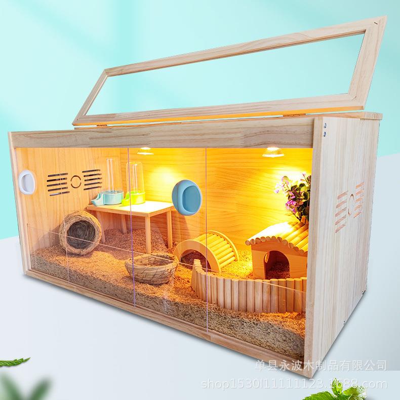 实木芦丁鸡饲养箱育雏养殖专用宠物窝双开门恒温造景别墅仓鼠笼子