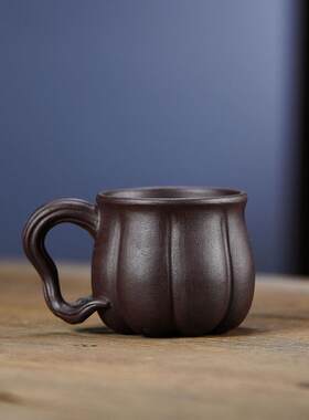 宜兴紫砂杯带把主人茶杯手工主人杯仿生树桩南瓜杯供春杯子茶具厂