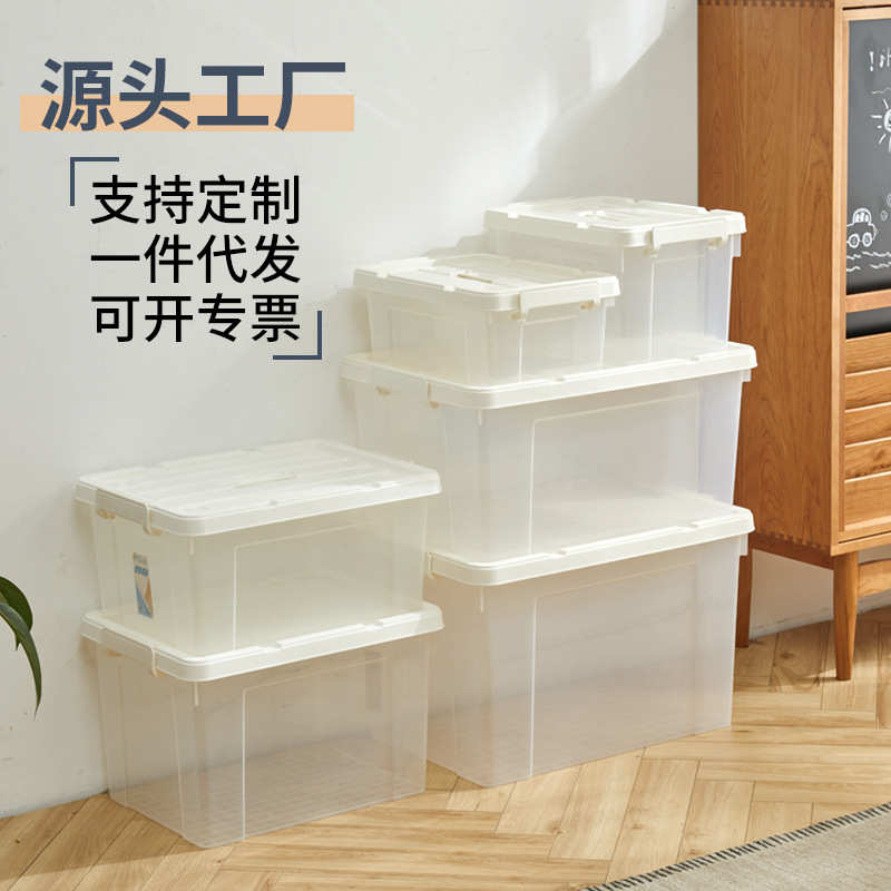 55L透明塑料手提收纳箱大尺寸承重强加厚扣手密封家居日用工具箱