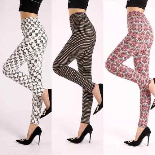 Women's leggings with letter wave print and high stretch,