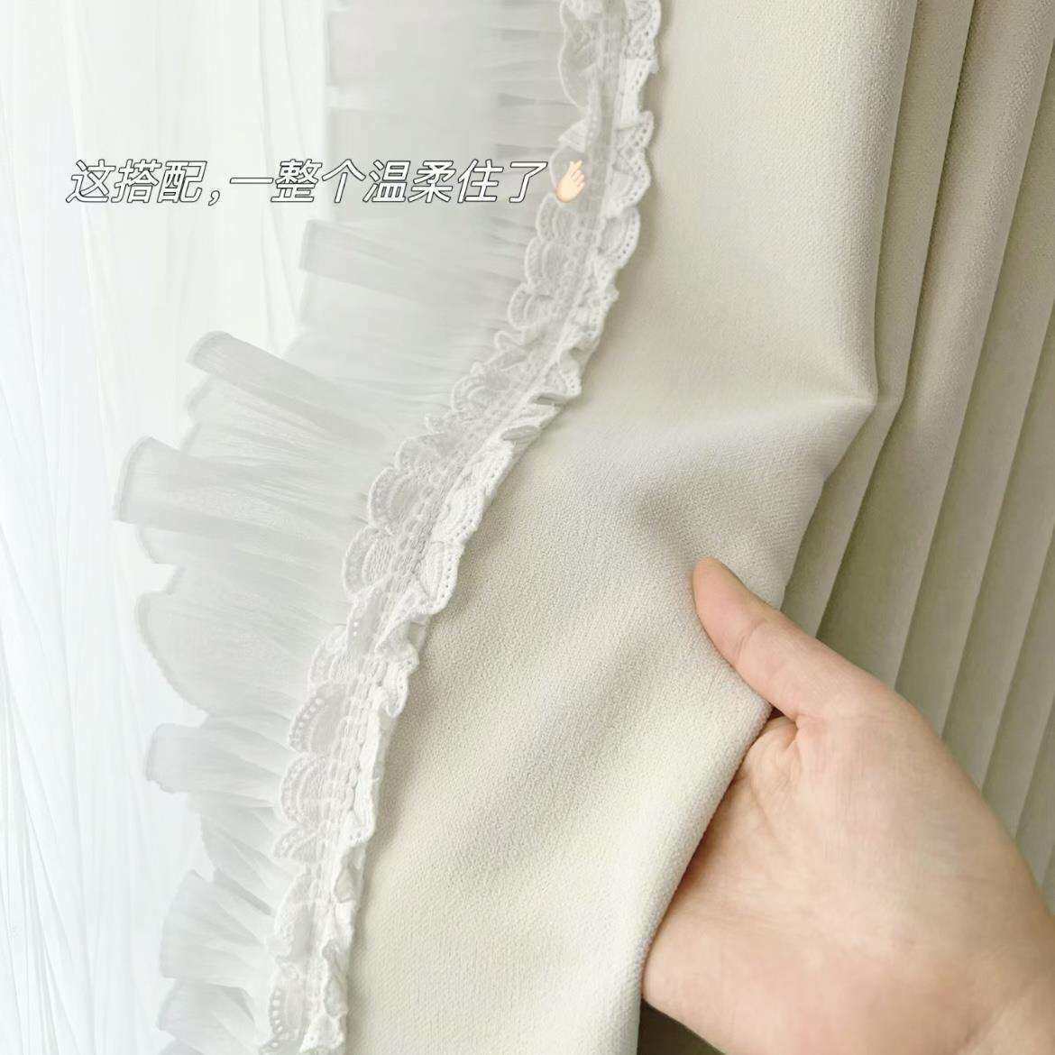 新款窗帘花边美式白色蕾丝奶油风装饰布艺窗纱侧边拼接宽边辅料