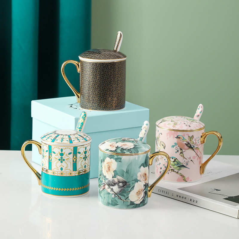 精致情侣轻大容量礼伴手水杯奢杯  口杯骨瓷杯马克对新婚家用茶杯