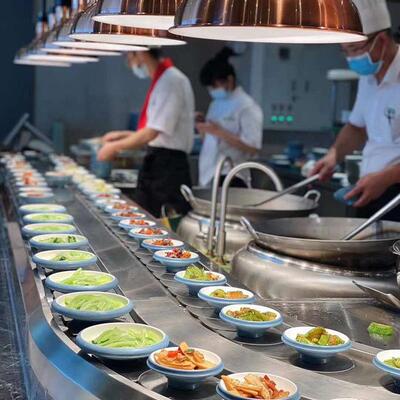 良恩科技旋转小火锅设备传送带链条热水新干寿司线回转寿司设备