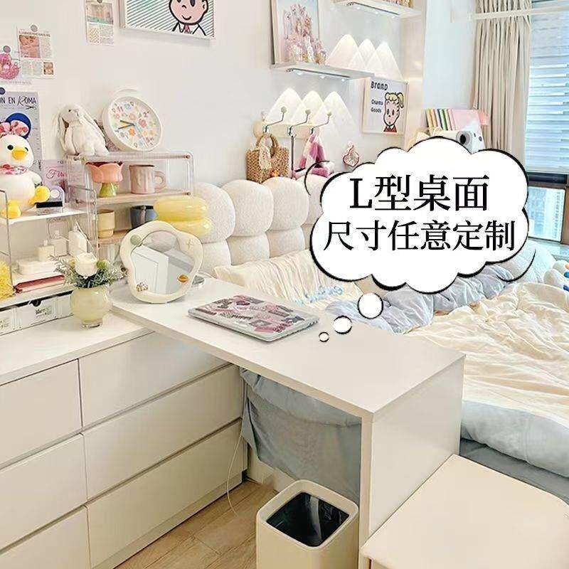 L型一体转角单边支撑桌板斗柜梳妆台桌面延长加长板拐角可移动桌图片