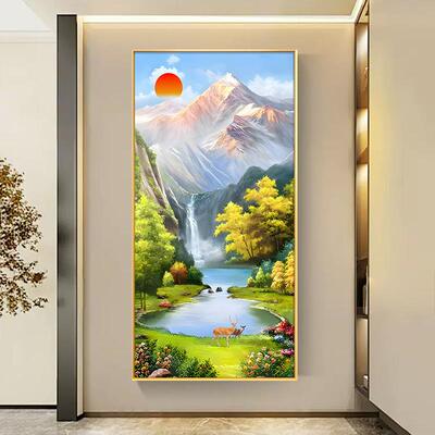 日照金山挂玄关01029油画聚走宝山水画高级感风景廊过画道装饰正