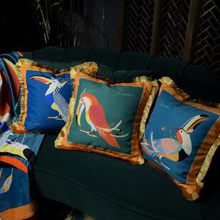 新品轻奢皱缎流苏印花WIV沙靠垫角样板间巨嘴发客厅装饰方丝抱枕